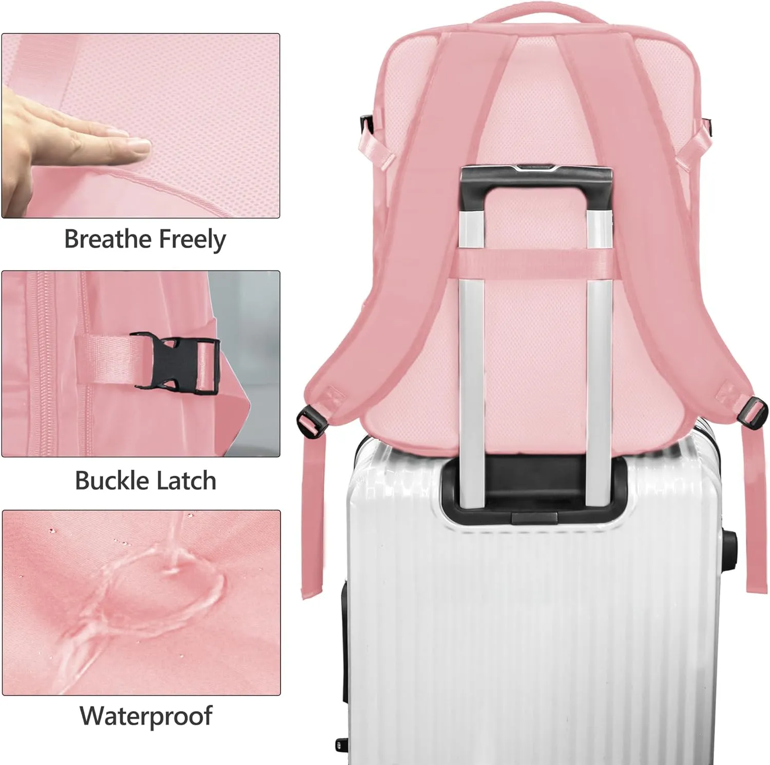 SUOCO Travel Vacuum Backpack, 60L Seal Compression Air Vac Bag Back Pack with Travel Pump, Carry On Suitcase Luggage Flight Approved for Men Women Personal Item, Pink