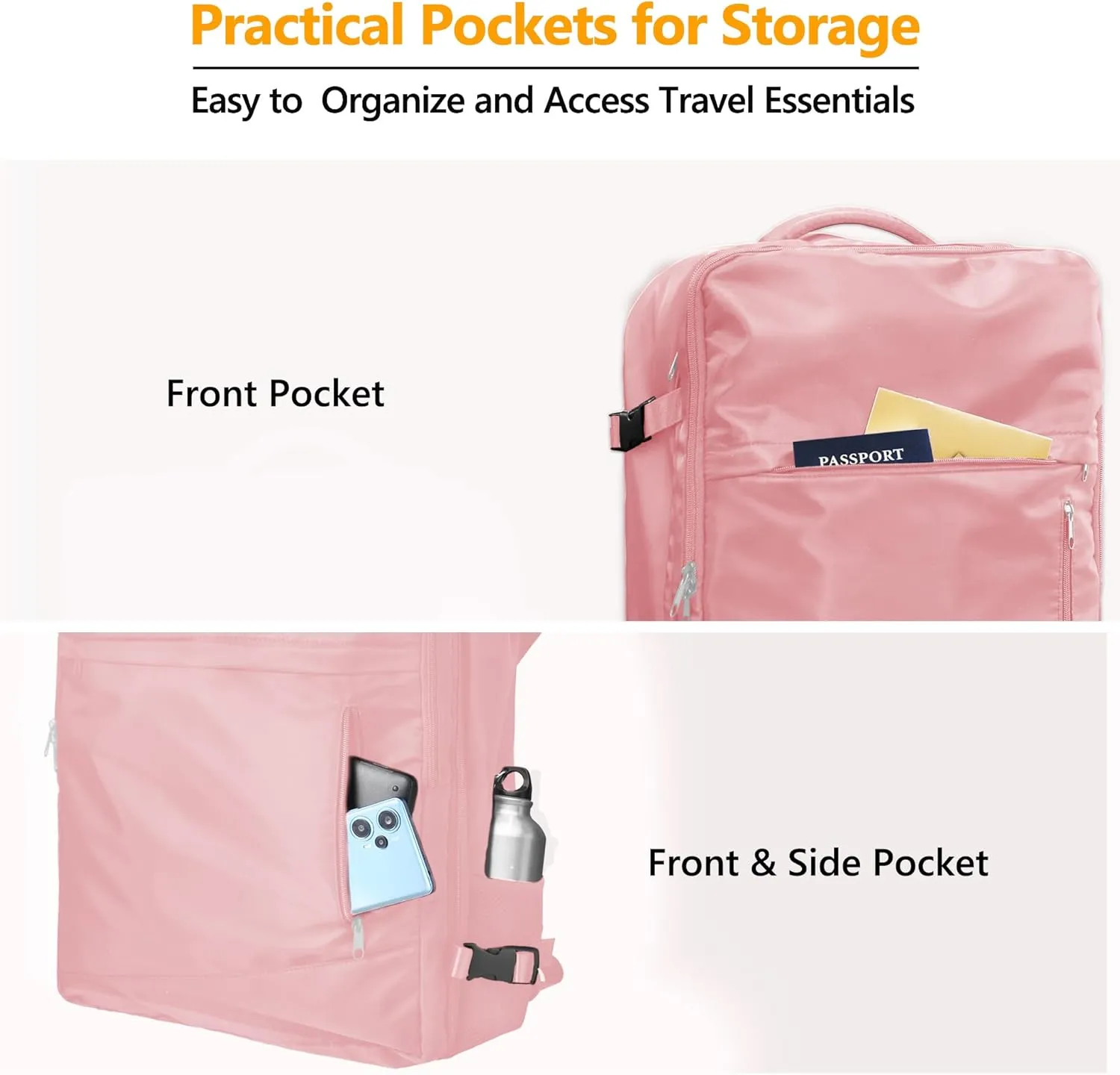 SUOCO Travel Vacuum Backpack, 60L Seal Compression Air Vac Bag Back Pack with Travel Pump, Carry On Suitcase Luggage Flight Approved for Men Women Personal Item, Pink