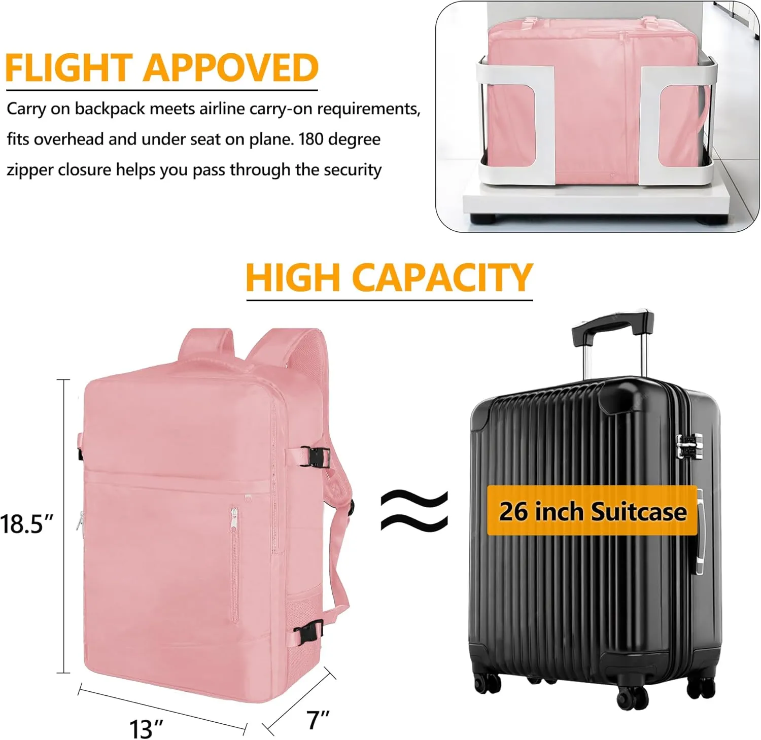 SUOCO Travel Vacuum Backpack, 60L Seal Compression Air Vac Bag Back Pack with Travel Pump, Carry On Suitcase Luggage Flight Approved for Men Women Personal Item, Pink