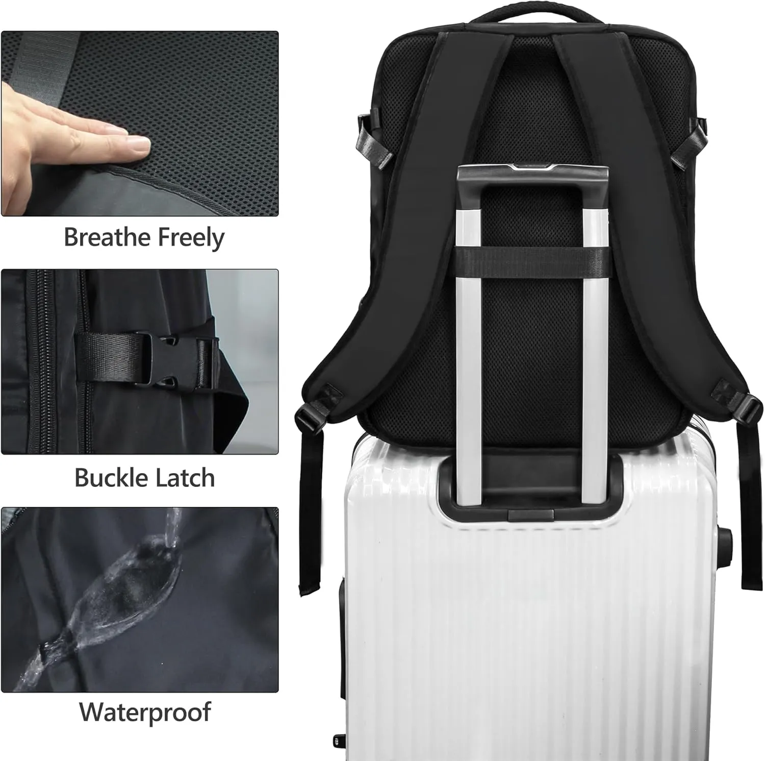 SUOCO Travel Vacuum Backpack, 70L Seal Compression Air Vac Bag Back Pack with Travel Pump, Carry On Suitcase Luggage Flight Approved for Men Women Personal Item, Black