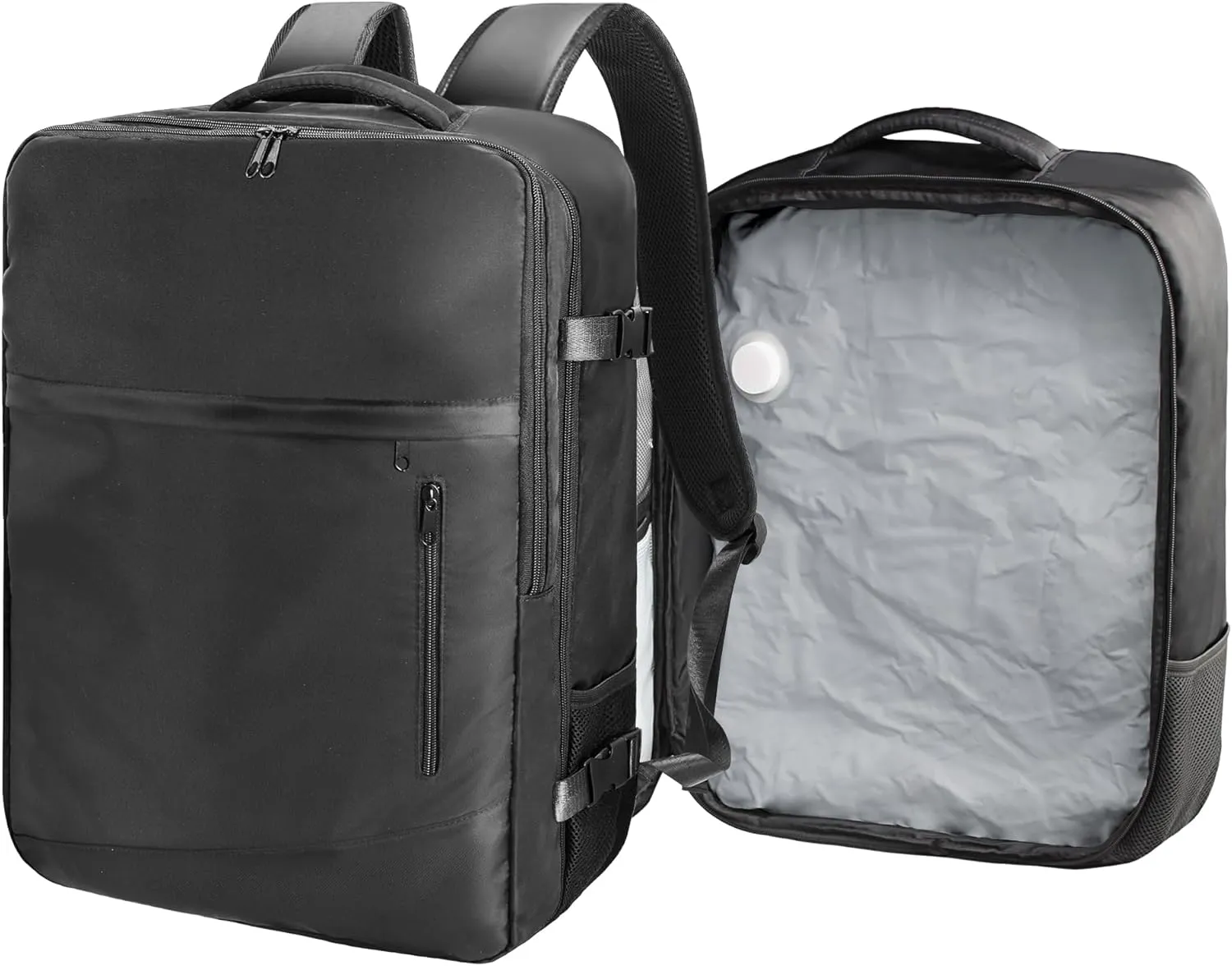 SUOCO Travel Vacuum Backpack, 70L Seal Compression Air Vac Bag Back Pack with Travel Pump, Carry On Suitcase Luggage Flight Approved for Men Women Personal Item, Black