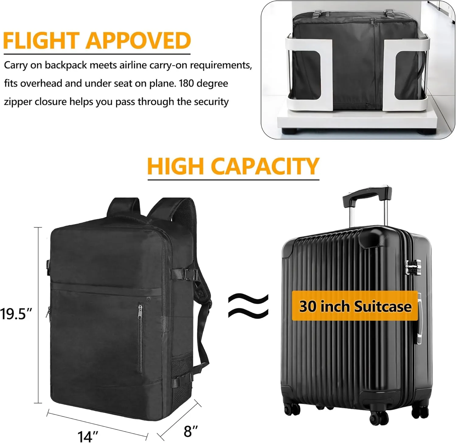 SUOCO Travel Vacuum Backpack, 70L Seal Compression Air Vac Bag Back Pack with Travel Pump, Carry On Suitcase Luggage Flight Approved for Men Women Personal Item, Black