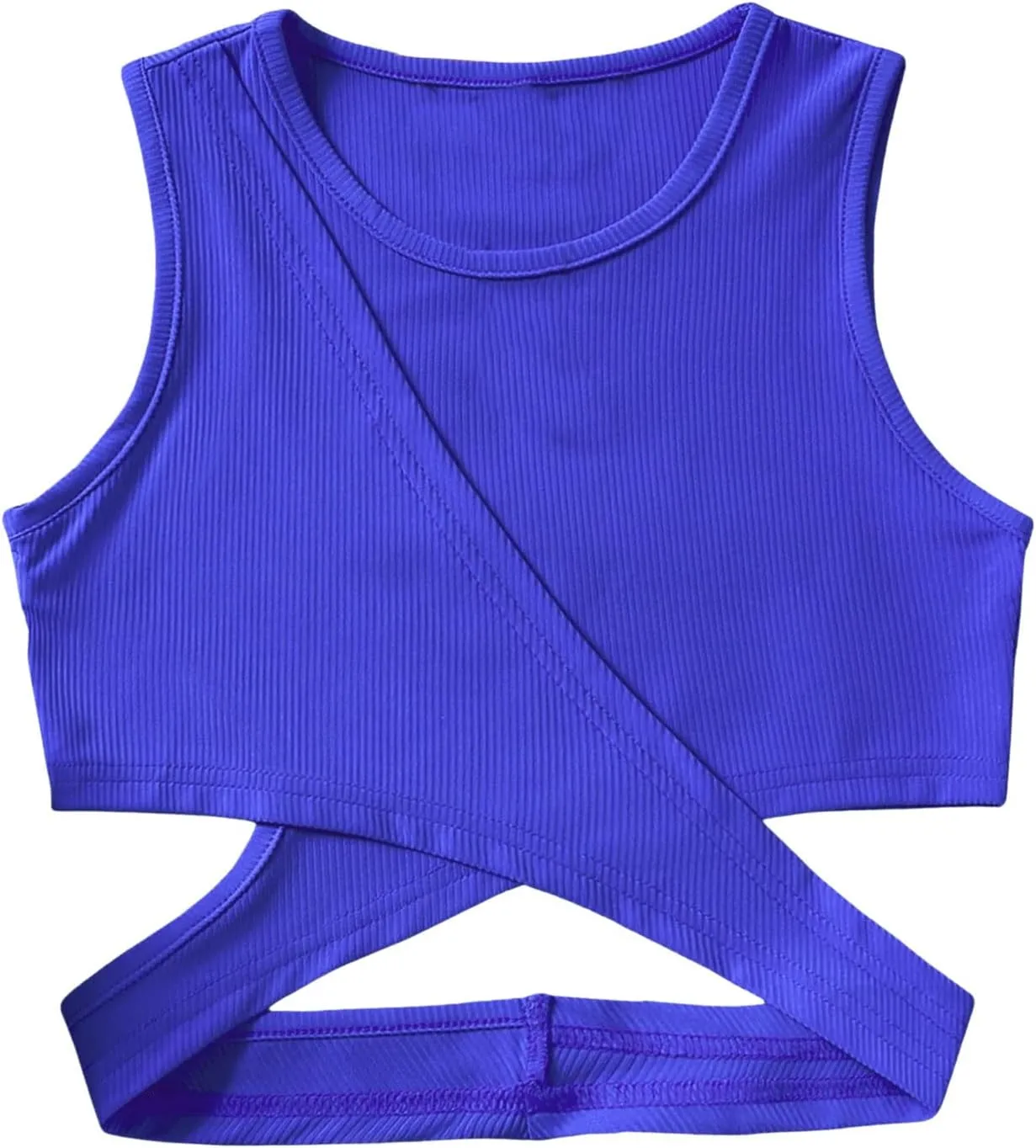 SweatyRocks Girl's Sleeveless Round Neck Criss Cross Wrap Top Ribbed Knit Crop Tank Tops