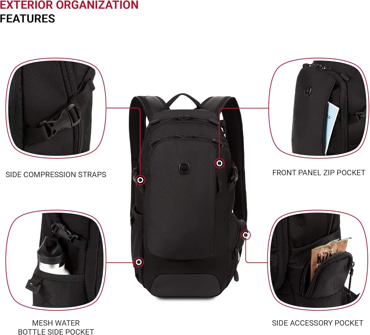 SwissGear 3598 Backpack Narrow Daypack, Black, 18-Inch