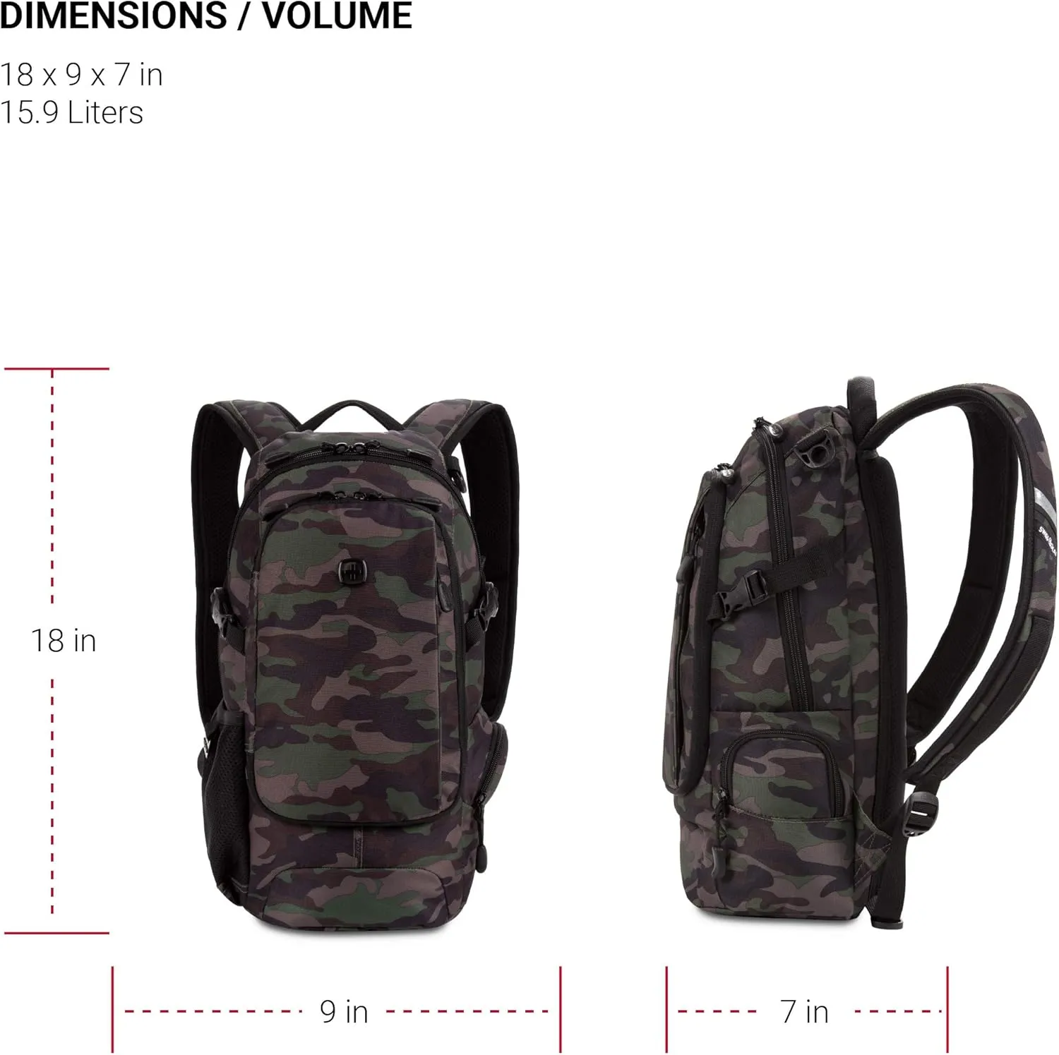 SwissGear 3598 Backpack Narrow Daypack, Camo/Green, 18-Inch