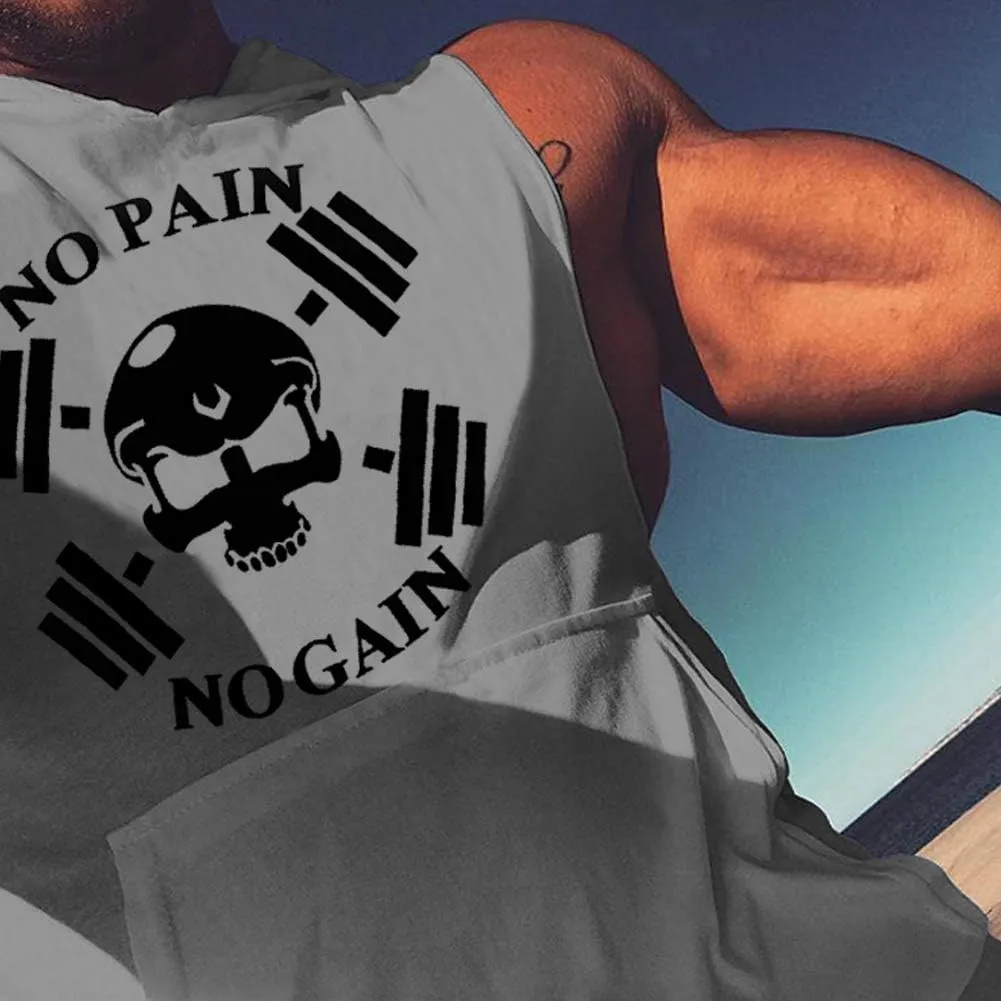 SZKANI Mens Skull Print Sleeveless Fitness Vest Bodybuilding Stringers Workout Tank Tops