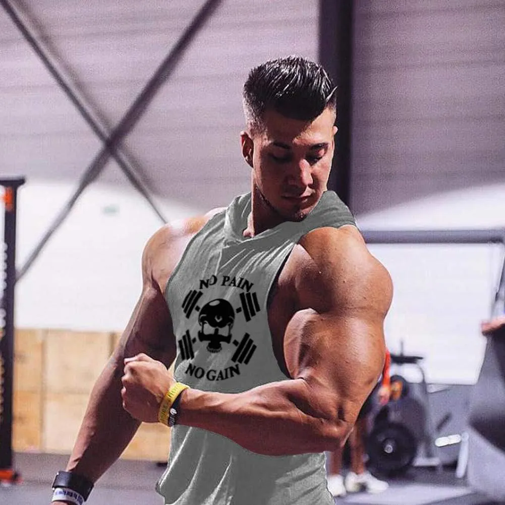 SZKANI Mens Skull Print Sleeveless Fitness Vest Bodybuilding Stringers Workout Tank Tops
