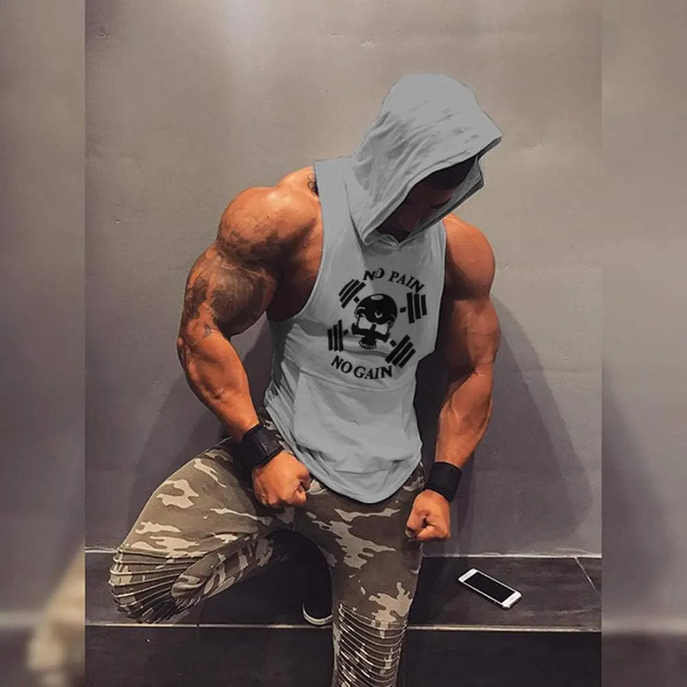 SZKANI Mens Skull Print Sleeveless Fitness Vest Bodybuilding Stringers Workout Tank Tops