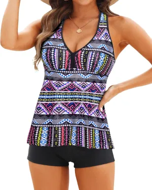 Tempt Me Women Two Piece Tankini Swimsuit Racerback Bathing Suits Tops with Shorts High Waisted