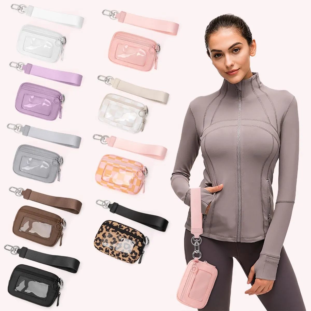 The Iris' Pouch Wallet, Iris' Wallet 2nd Gen, Wristlet Wallets for Women Nylon, The Iris Pouch Wristlet Rainbow Wallet, Women's Waterproof Nylon Keychain Wallet, for Travel (B-Pink)