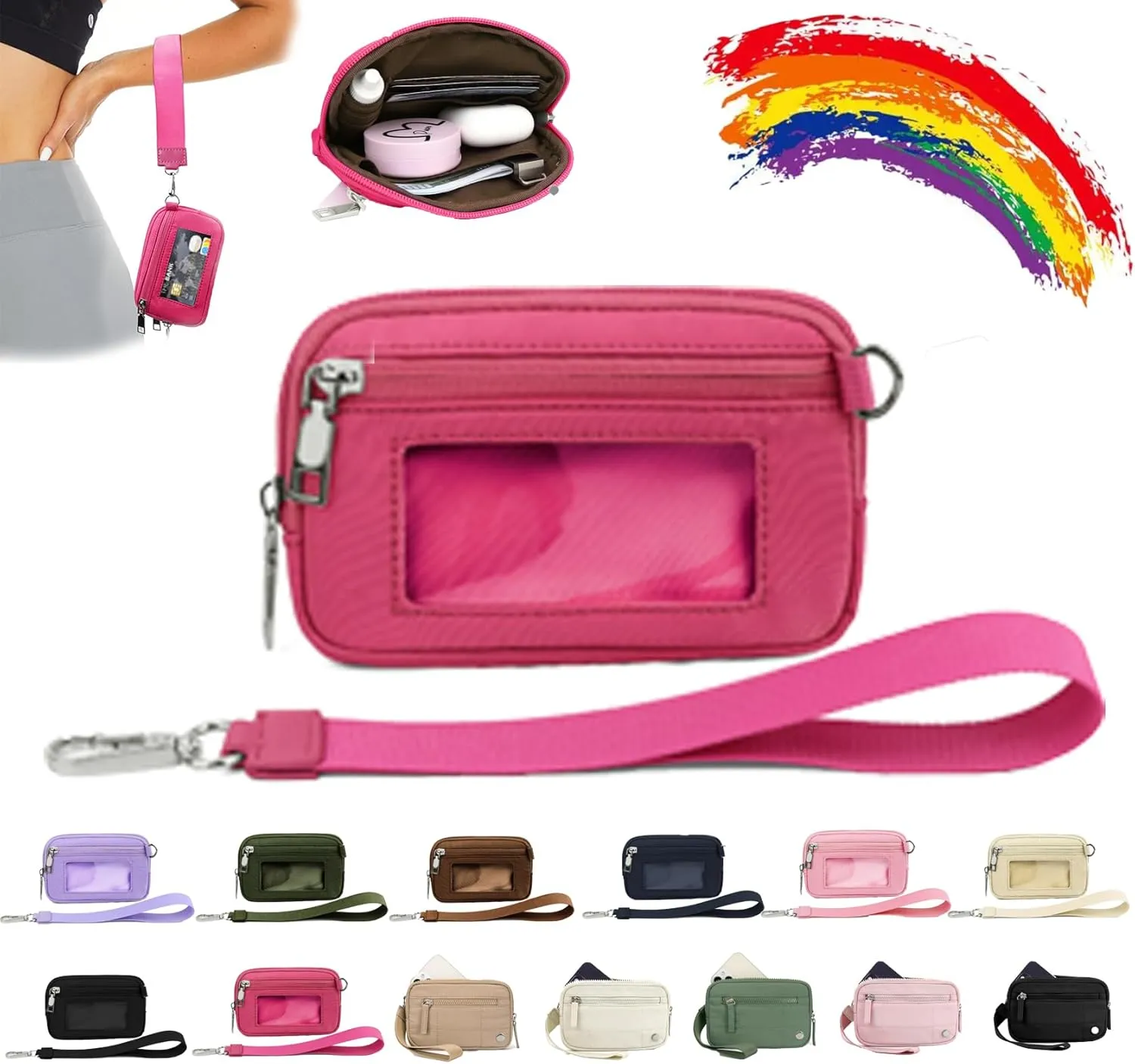 The Iris' Pouch Wallet, Iris' Wallet 2nd Gen, Wristlet Wallets for Women Nylon, The Iris Pouch Wristlet Rainbow Wallet, Women's Waterproof Nylon Keychain Wallet, for Travel (B-Rose Red)