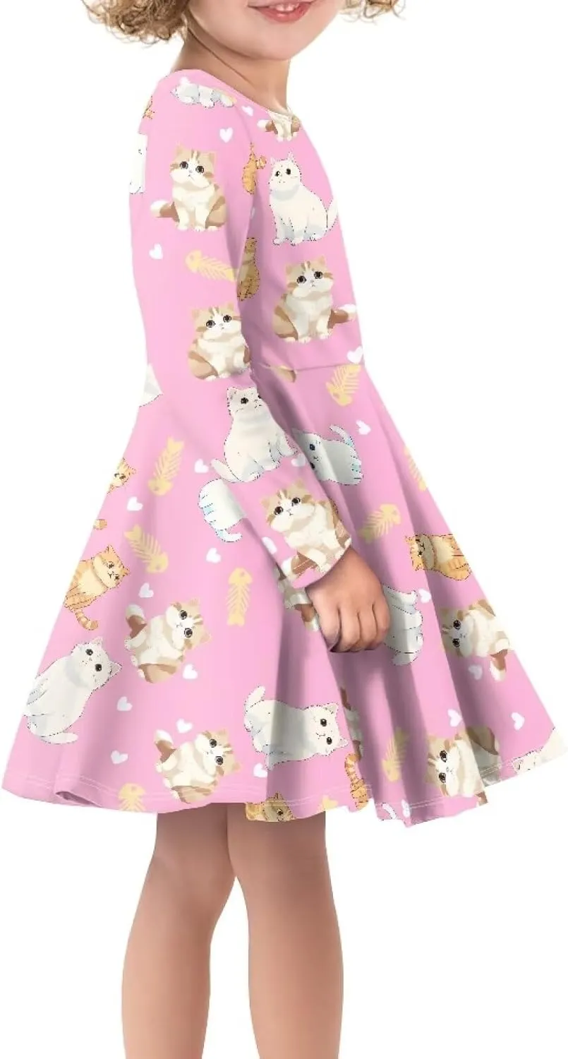 Toddler Girl Clothes Cute Dress for Kids A Line Design Long Sleeve Swing Skater Dress for Little Girls 3-16 Years