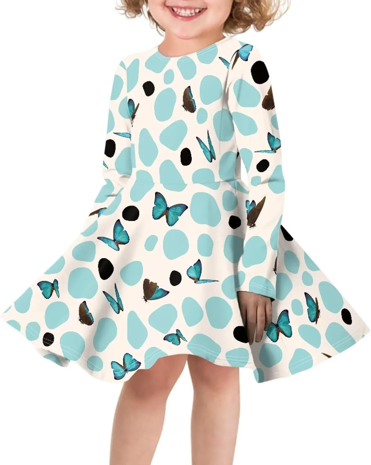 Toddler Girl Clothes Cute Dress for Kids A Line Design Long Sleeve Swing Skater Dress for Little Girls 3-16 Years