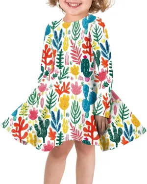 Toddler Girl Clothes Cute Dress for Kids A Line Design Long Sleeve Swing Skater Dress for Little Girls 3-16 Years