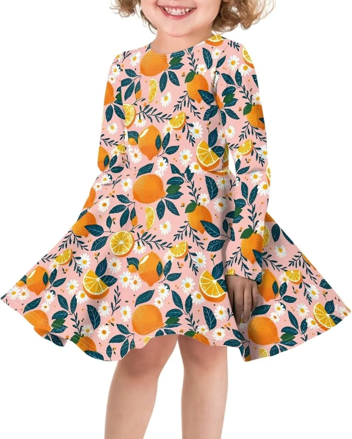 Toddler Girl Clothes Cute Dress for Kids A Line Design Long Sleeve Swing Skater Dress for Little Girls 3-16 Years