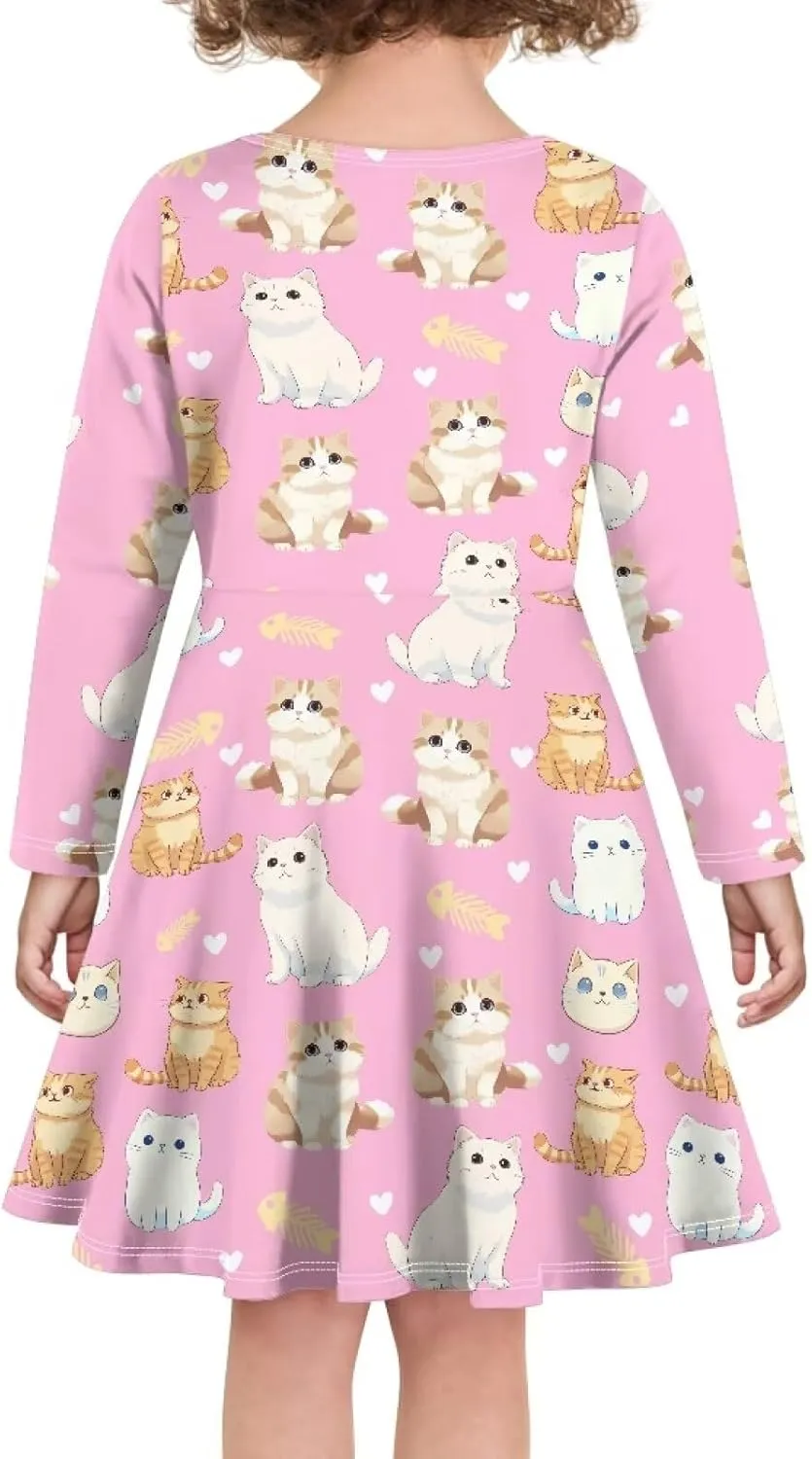 Toddler Girl Clothes Cute Dress for Kids A Line Design Long Sleeve Swing Skater Dress for Little Girls 3-16 Years