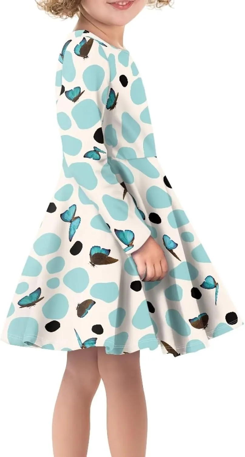 Toddler Girl Clothes Cute Dress for Kids A Line Design Long Sleeve Swing Skater Dress for Little Girls 3-16 Years