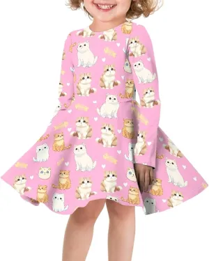 Toddler Girl Clothes Cute Dress for Kids A Line Design Long Sleeve Swing Skater Dress for Little Girls 3-16 Years