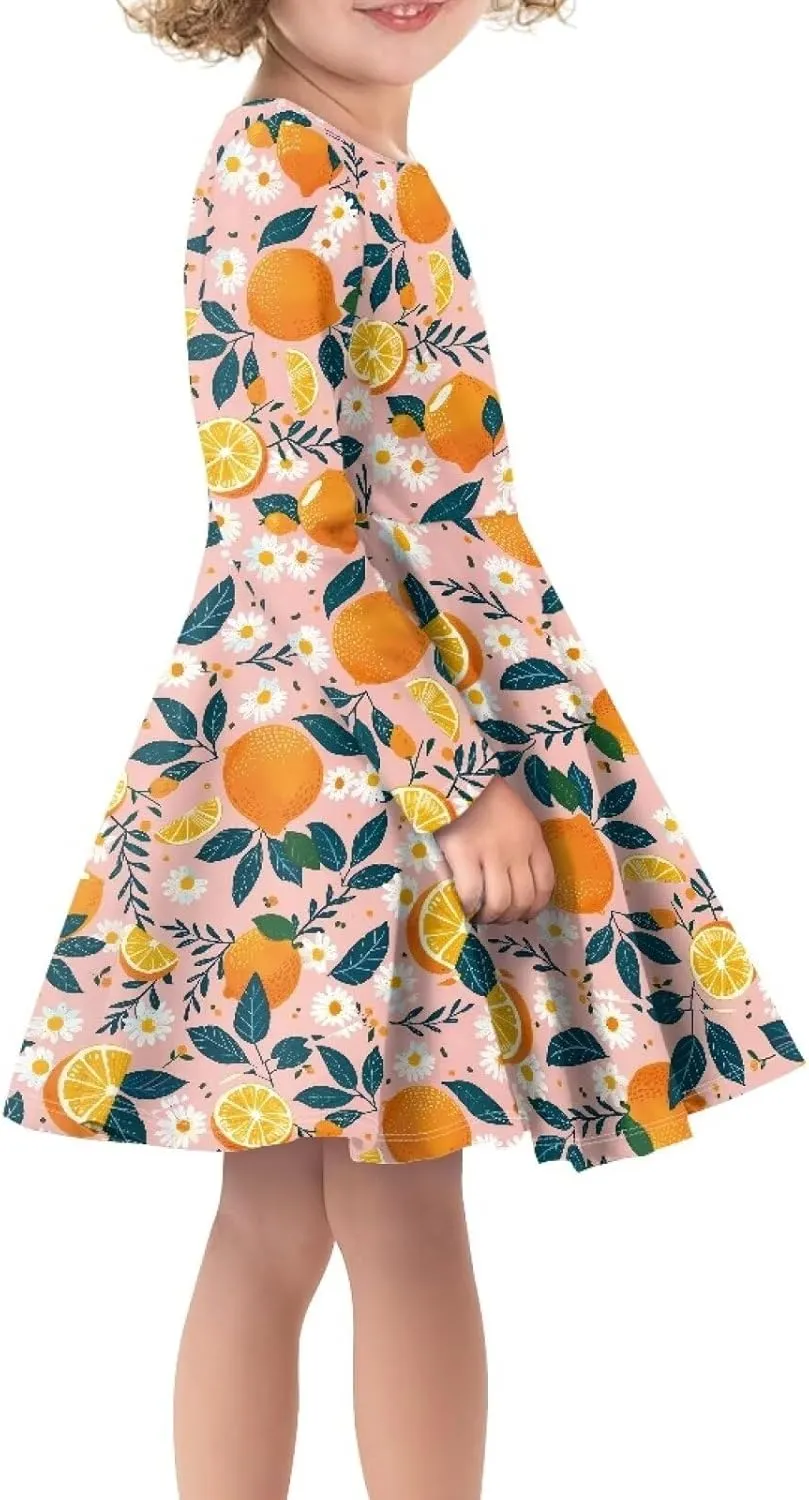Toddler Girl Clothes Cute Dress for Kids A Line Design Long Sleeve Swing Skater Dress for Little Girls 3-16 Years