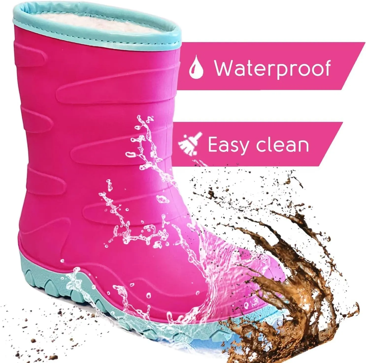 Toddler Winter Rain Boots, Insulated Waterproof Kids Snow Boots Fleece Lined Cozy Insulated Boot for Boys Girls