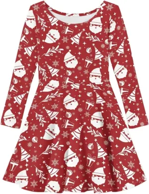 TODIYADDU Girls Dress Elegant Dress for Kids Long Sleeve A Line Swing Skater Dresses Toddler Girl Clothes Trendy Outfits