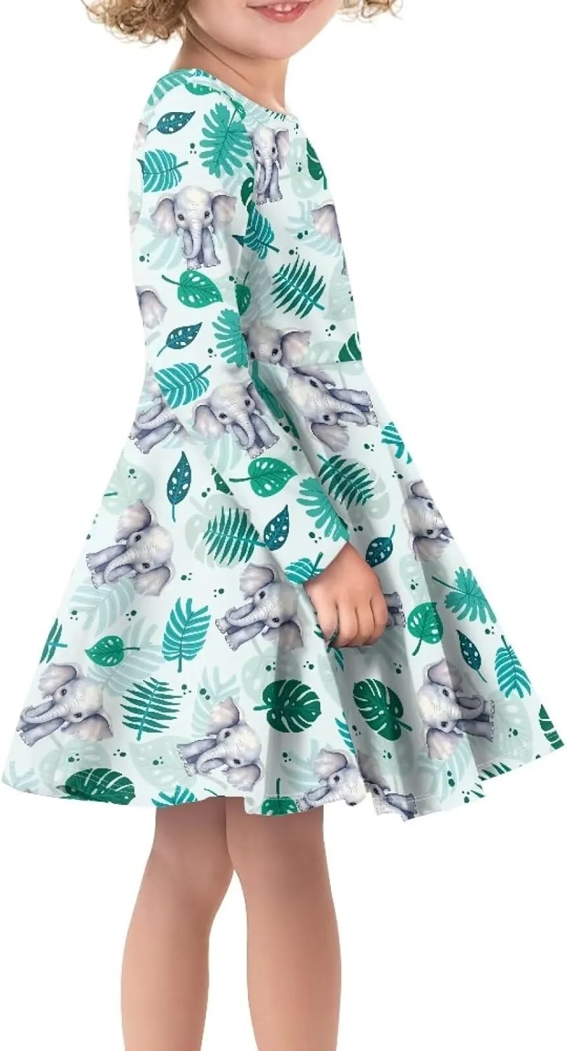 TODIYADDU Girls Dress Elegant Dress for Kids Long Sleeve A Line Swing Skater Dresses Toddler Girl Clothes Trendy Outfits