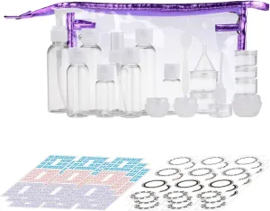 Travel Bottle Set - Refillable - TSA/Airline Approved - 8 Bottles and 9 Jars - 3 Tools (Pipette, Funnel and Mini Spatula) - for Downsized Portions of Your Favorite Cosmetics, Lotions and Creams