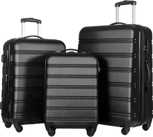 Travel Light with 3-Piece Hardside Spinner Luggage Set, Includes 20", 24", 28" Cases for All Your Travel Needs, Black