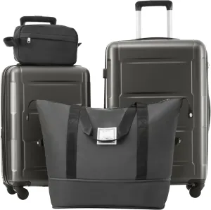 Travel Light with Expandable Luggage Set, Lightweight ABS Suitcase with Spinner Wheels, Dark Gray, 20-Inch & 24-Inch