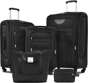 Travel Smarter with Expandable 3-Piece Luggage Set, Lightweight Softshell Suitcase and Duffel Bag, Black