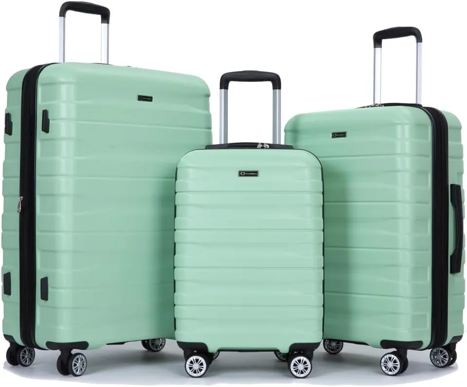 Travelhouse 3 Piece Hardshell Suitcase Set: Lightweight Spinner Luggage - TSA-Approved Carry-Ons for Stress-Free Travel (Light Green)