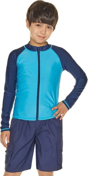 TSLA Boy's and Girl's Long Sleeve Zipper Rash Guard, UPF 50  UV/Sun Protection Swim Shirts, Quick Dry Water Swimsuit Top
