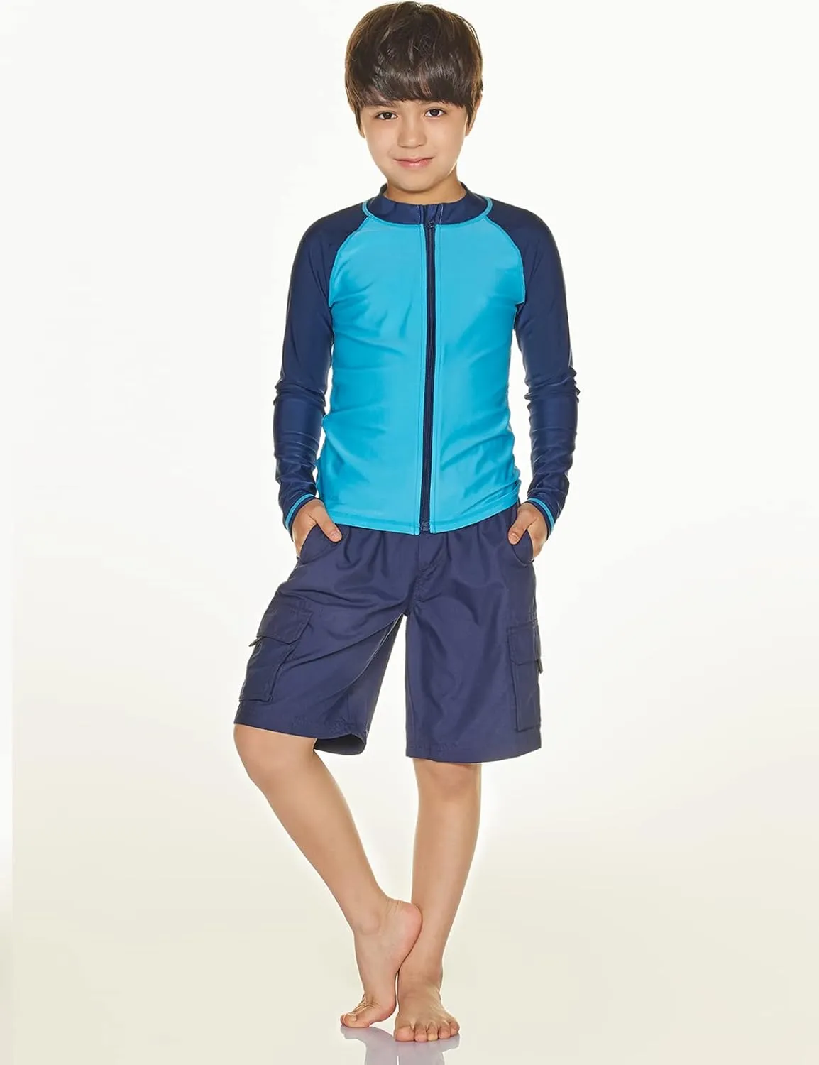 TSLA Boy's and Girl's Long Sleeve Zipper Rash Guard, UPF 50  UV/Sun Protection Swim Shirts, Quick Dry Water Swimsuit Top