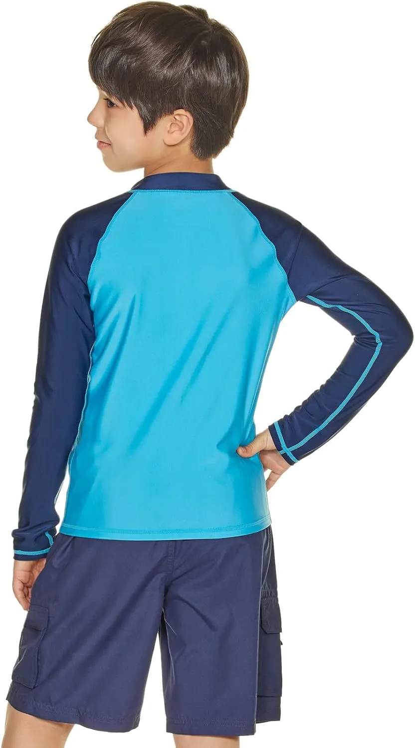 TSLA Boy's and Girl's Long Sleeve Zipper Rash Guard, UPF 50  UV/Sun Protection Swim Shirts, Quick Dry Water Swimsuit Top
