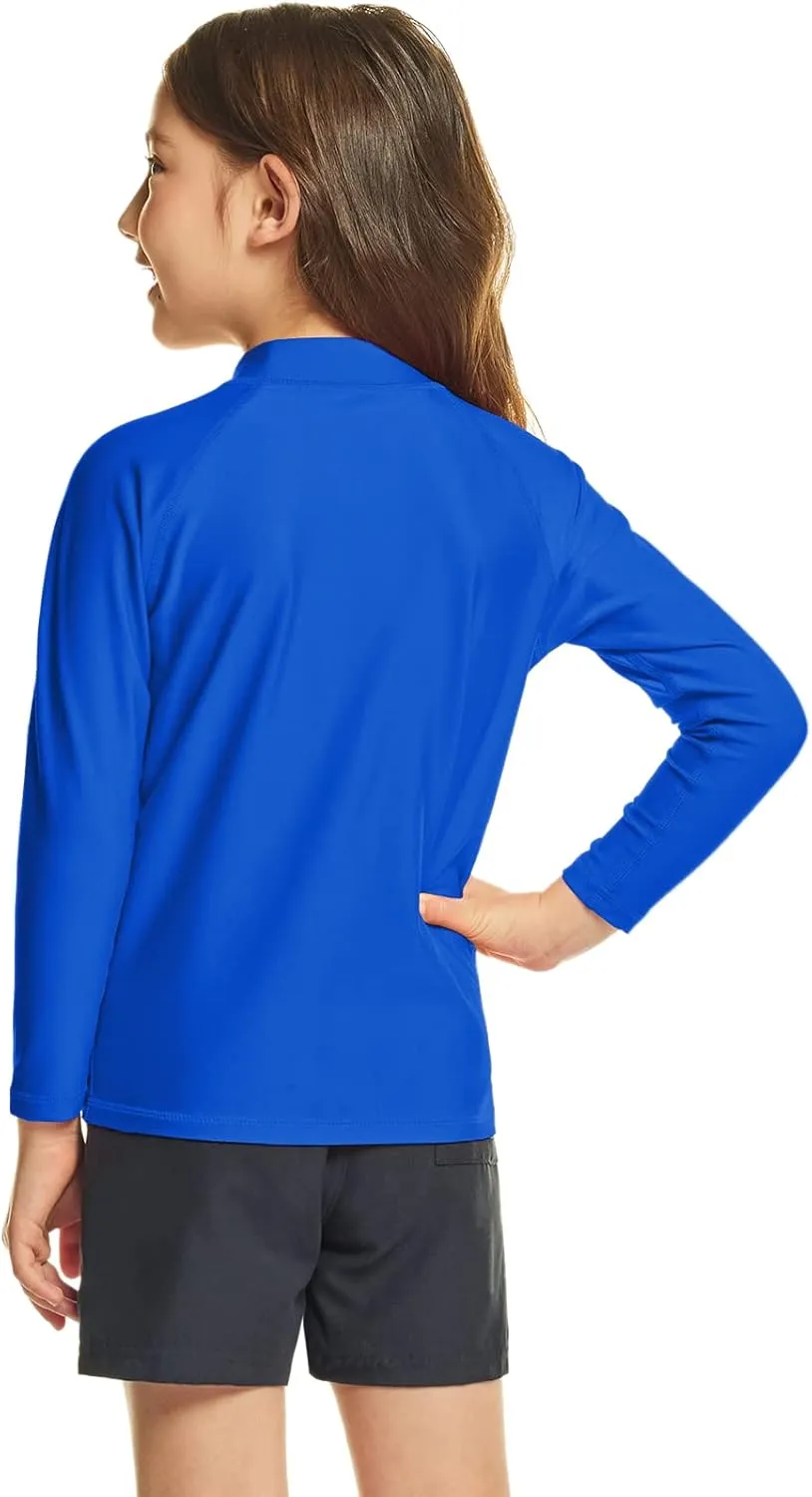 TSLA Boy's and Girl's Long Sleeve Zipper Rash Guard, UPF 50  UV/Sun Protection Swim Shirts, Quick Dry Water Swimsuit Top