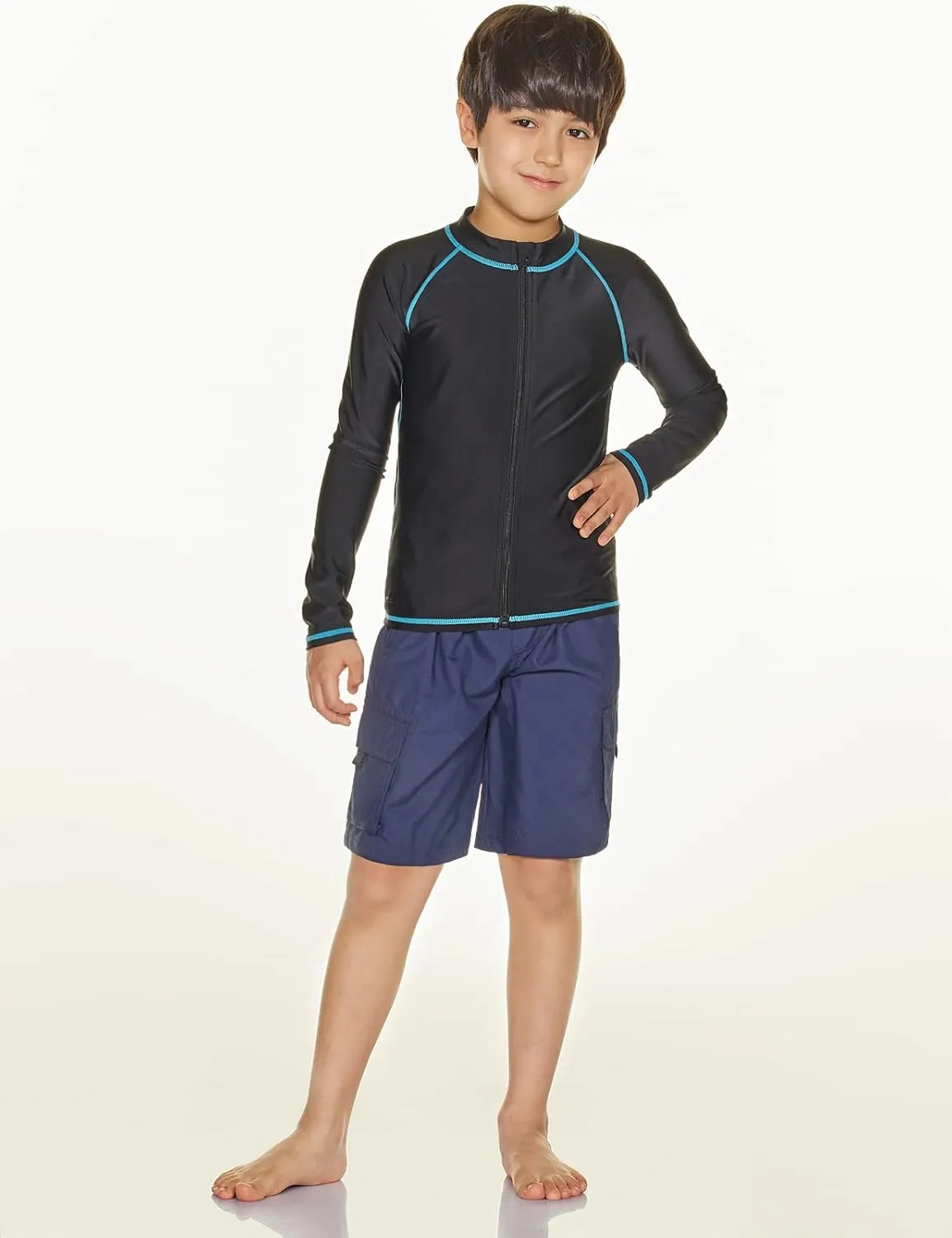 TSLA Boy's and Girl's Long Sleeve Zipper Rash Guard, UPF 50  UV/Sun Protection Swim Shirts, Quick Dry Water Swimsuit Top