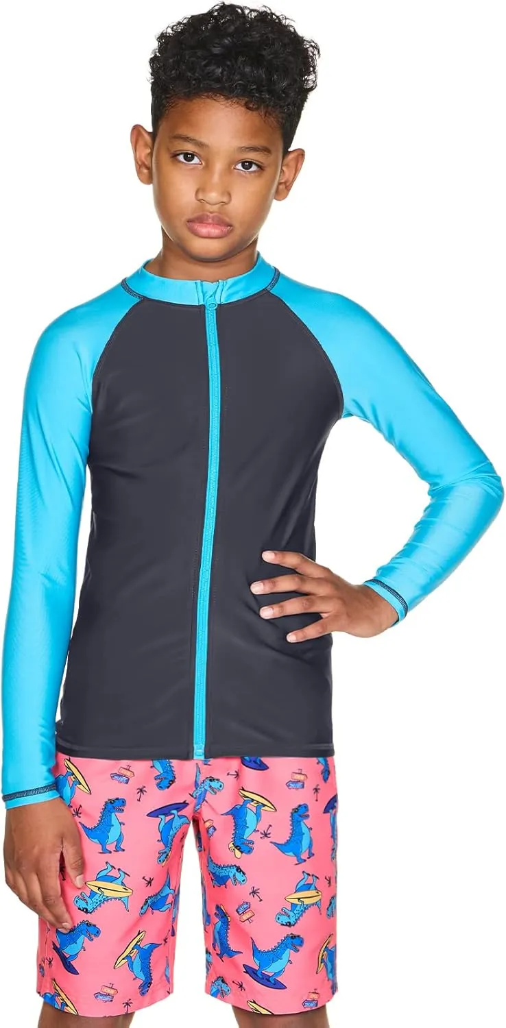 TSLA Boy's and Girl's Long Sleeve Zipper Rash Guard, UPF 50  UV/Sun Protection Swim Shirts, Quick Dry Water Swimsuit Top