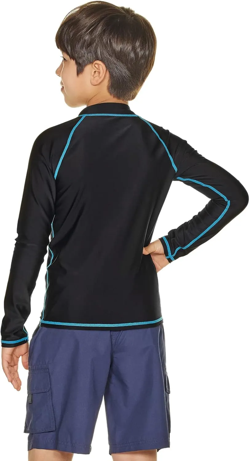 TSLA Boy's and Girl's Long Sleeve Zipper Rash Guard, UPF 50  UV/Sun Protection Swim Shirts, Quick Dry Water Swimsuit Top