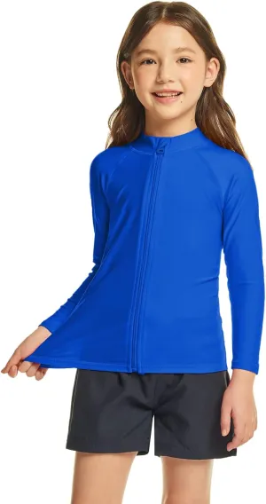 TSLA Boy's and Girl's Long Sleeve Zipper Rash Guard, UPF 50  UV/Sun Protection Swim Shirts, Quick Dry Water Swimsuit Top