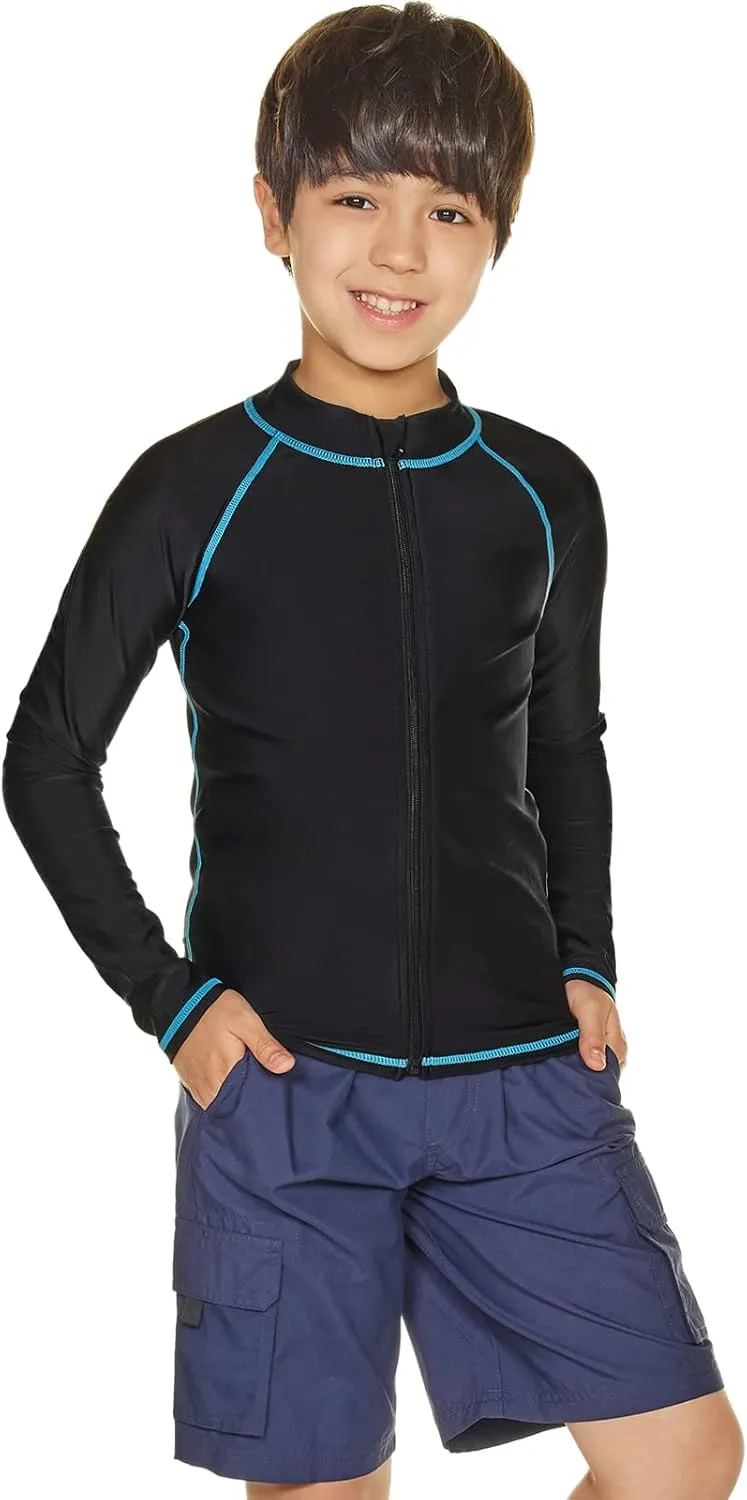 TSLA Boy's and Girl's Long Sleeve Zipper Rash Guard, UPF 50  UV/Sun Protection Swim Shirts, Quick Dry Water Swimsuit Top