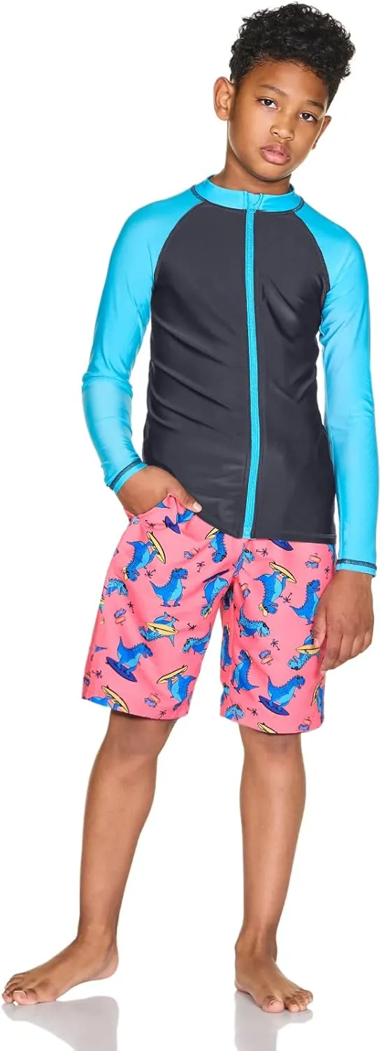 TSLA Boy's and Girl's Long Sleeve Zipper Rash Guard, UPF 50  UV/Sun Protection Swim Shirts, Quick Dry Water Swimsuit Top