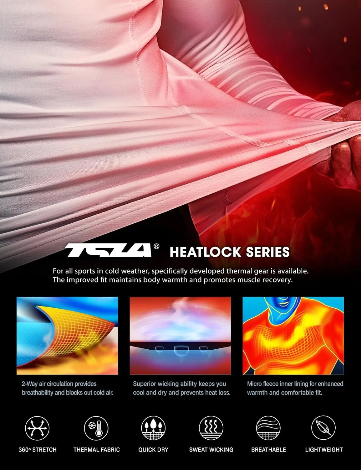 TSLA Men's Thermal Long Sleeve Compression Shirts, Athletic Base Layer Top, Winter Gear Running T-Shirt