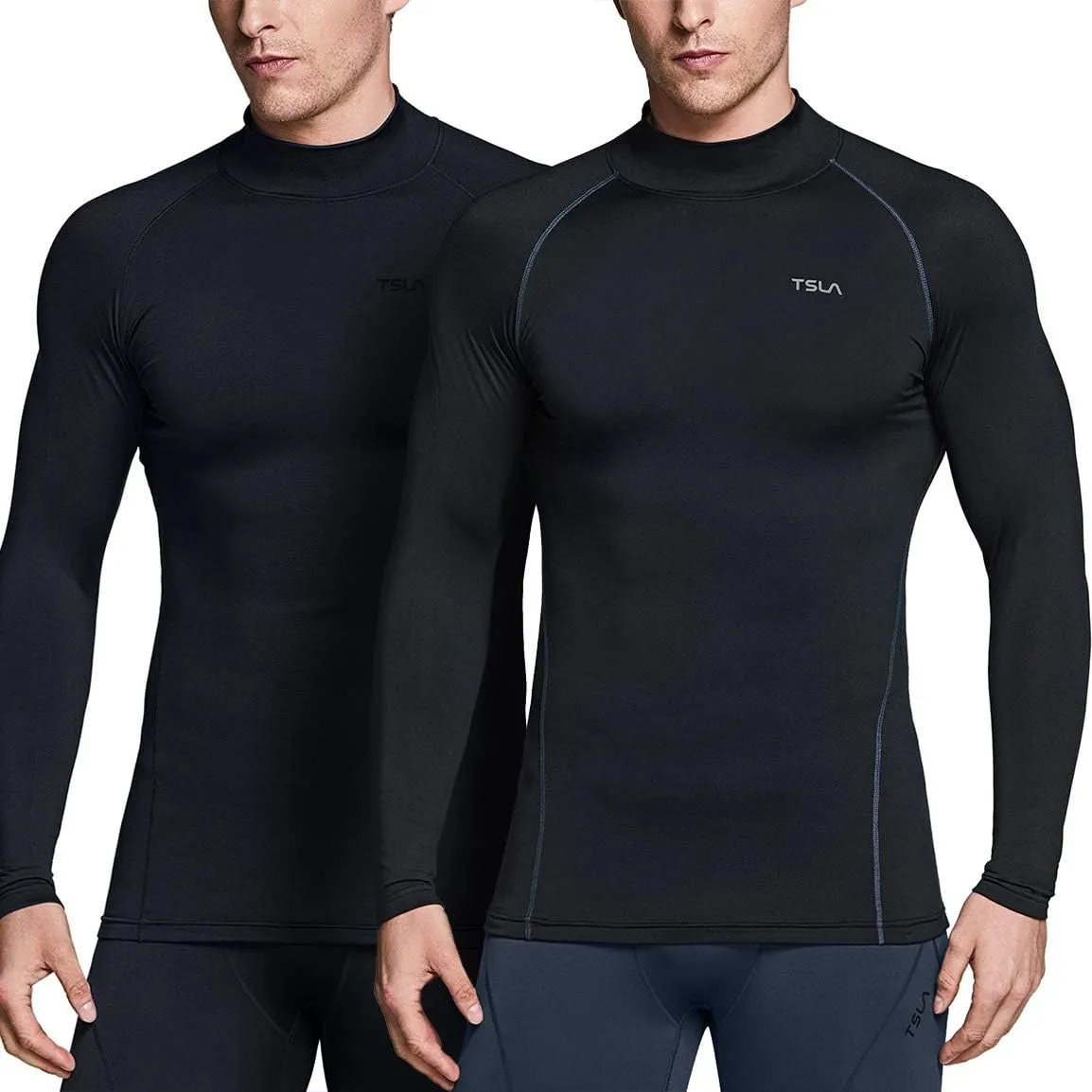 TSLA Men's Thermal Long Sleeve Compression Shirts, Mock/Turtleneck Winter Sports Running Base Layer Top