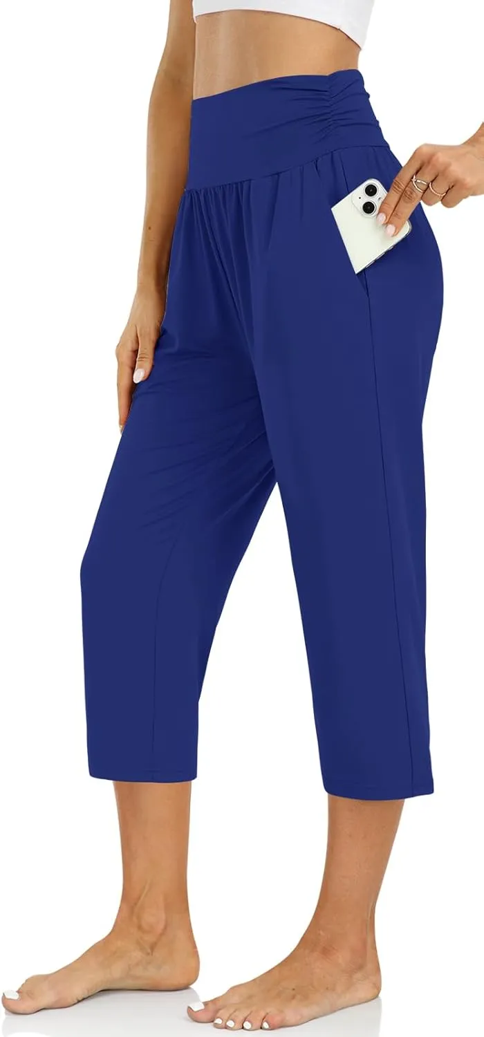 UEU Women's Capri Pants Summer Loose Yoga Pants Comfy Workout Cropprd Pants with Pockets