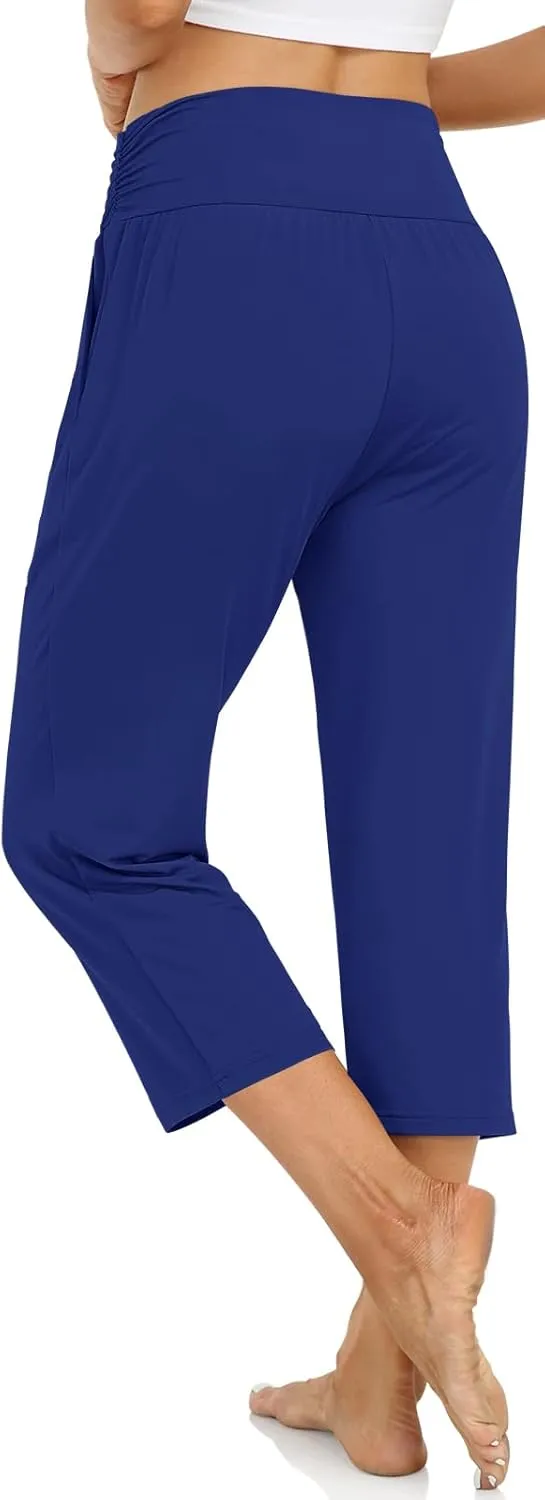UEU Women's Capri Pants Summer Loose Yoga Pants Comfy Workout Cropprd Pants with Pockets