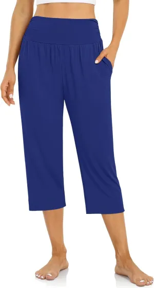 UEU Women's Capri Pants Summer Loose Yoga Pants Comfy Workout Cropprd Pants with Pockets
