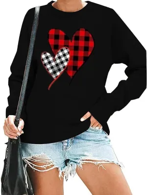 Valentine's Day Women's Funny Love Heart Graphic Shirt - Casual Long Sleeve Pullover Top