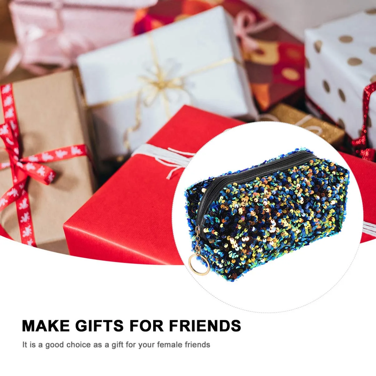 VALICLUD Sequin Cosmetic Bag Portable Glitter Makeup Zipper Bag Toiletry Bag Sequin Organizer Bag for Women Girls Travel Daily Use (Blue)