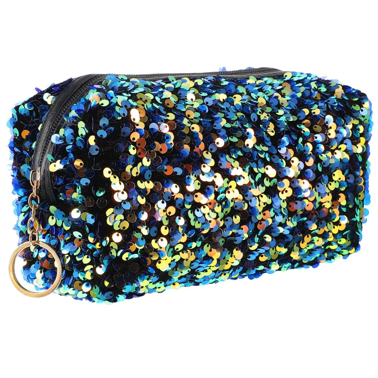 VALICLUD Sequin Cosmetic Bag Portable Glitter Makeup Zipper Bag Toiletry Bag Sequin Organizer Bag for Women Girls Travel Daily Use (Blue)