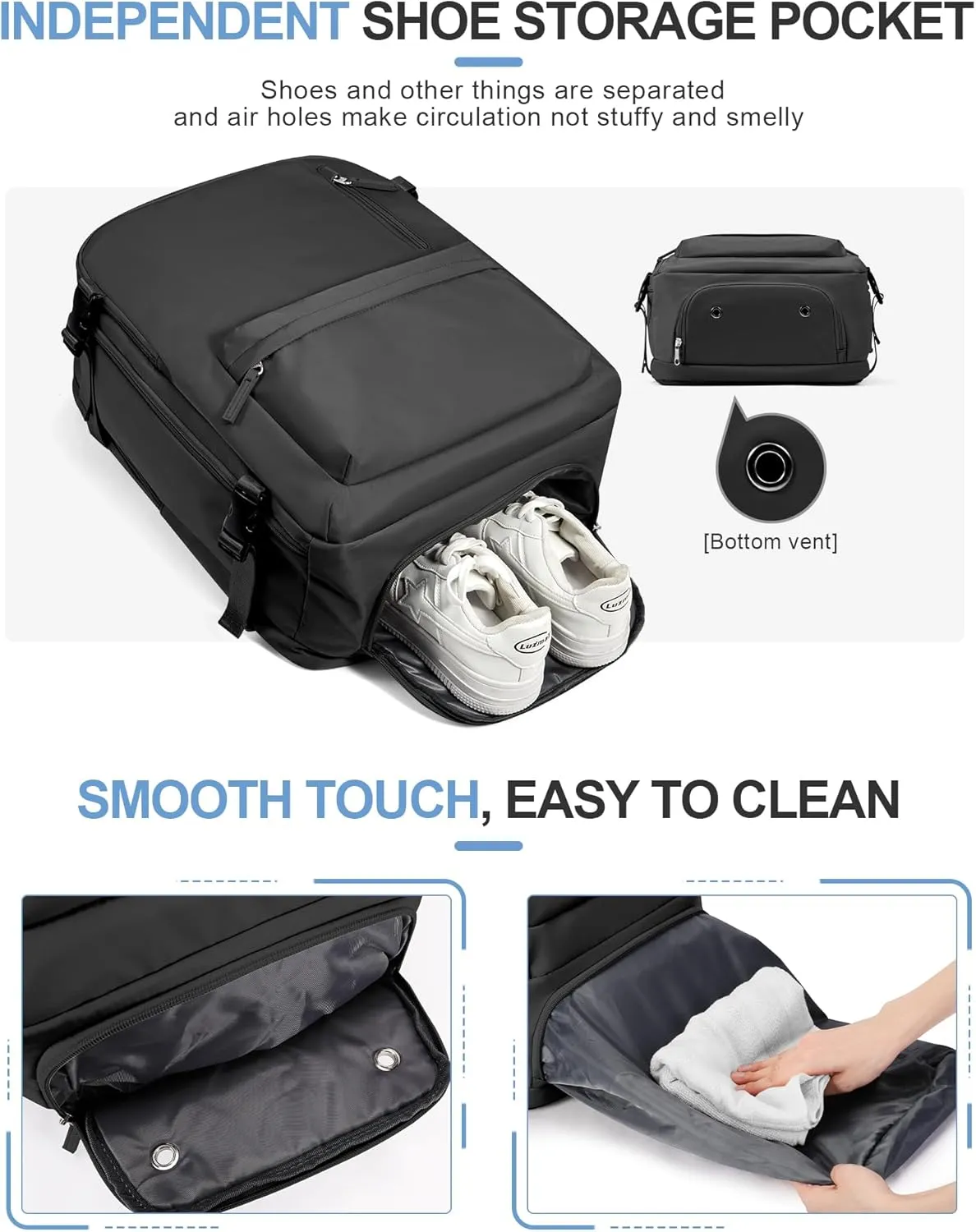 VGCUB Travel Backpack for Women Men for Spirit Airlines Personal Item Bag 18x14x8 Inches Laptop College Backpack,Waterproof Carry on Flight Approved Work Backpack Mochila de Viaje,Large Black
